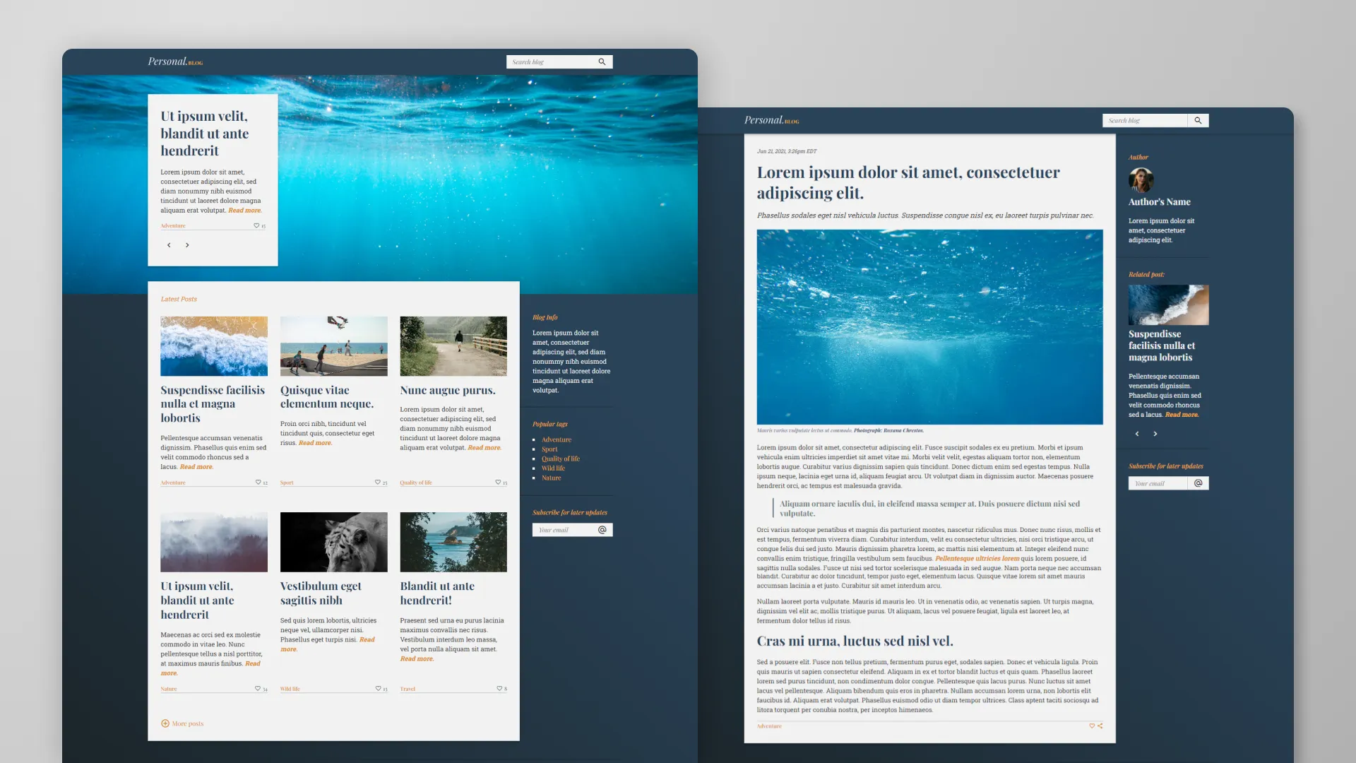 Páginas do blog pessoal apresentadas em um monitor